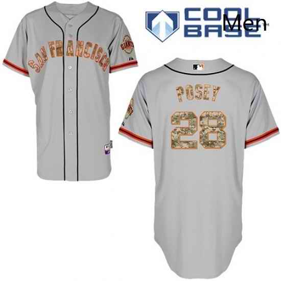 Mens Majestic San Francisco Giants 28 Buster Posey Authentic Grey USMC Cool Base MLB Jersey